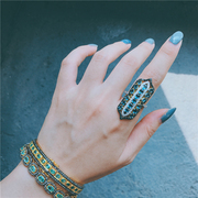 奢华印度手工银镀金戒指，蓝托帕+尖晶石，+钻石迪拜款复古低调