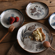 日本进口 ins风 绝版款手工欧式复古做旧陶瓷餐盘子 早餐蛋糕平盘