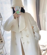 高端奢华11定制重工，柔软舒适白色羊毛大衣，加厚韩版长毛呢子外套