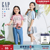 gap女童2024夏季纯棉，logo撞色插肩短袖，t恤儿童装上衣510070