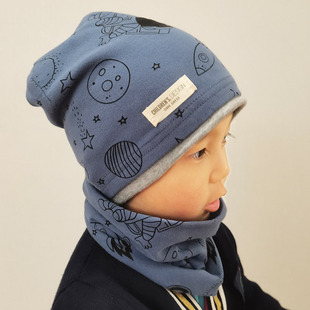 儿童帽子男孩秋冬季薄纯棉中大童围脖宝宝帅气学生护耳包头帽
