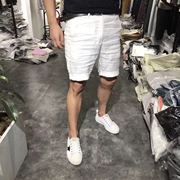 夏季亚麻白色男士短裤加大码纯色休闲西装五分裤修身薄款中裤