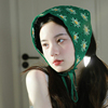 绿色花朵头巾女包头韩国手工钩花镂空帽子甜美可爱时尚三角巾