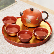 尊壶紫砂壶茶具套装，带茶盘整套茶具泥绘西施壶，一壶4杯带茶盘