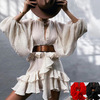 连衣雪纺皱秋季纯色，女装2022fd044时尚跨境长袖个性法式