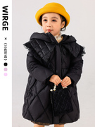 韦氏冬季儿童女童羽绒服外套连帽中长款宽松时尚洋气保暖