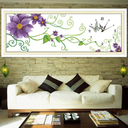 印花紫色优雅十字绣钟表时钟客厅卧室大幅系列挂画浪漫图案
