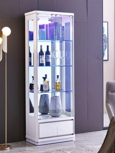玻璃酒柜展示柜靠墙现代简约家用储物柜带锁小酒柜白色烤漆装饰柜