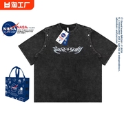 NASA联名美式复古水洗做旧T恤男设计感时尚小众印花短袖上衣女夏