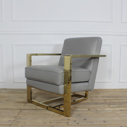 北欧个性皮艺单人沙发金属不锈钢扶手休闲椅头层牛皮客厅设计沙发