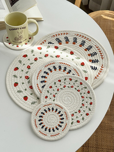 安木良品韩国ins复古印花装饰棉，线圈隔热垫杯垫餐具碗盘防滑垫子