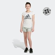 Adidas/阿迪达斯 儿童全身印花梭织短裤 亚麻绿色 美国奥莱直