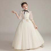 女大童蓬蓬纱裙主持人公主裙仙气小女孩学生高端钢琴礼服白色婚纱