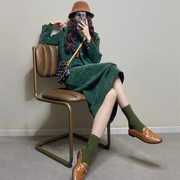 秋装2023精致名媛高级感小香风，复古森女祖母绿两件式洋装装