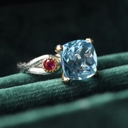 品质意大利拉丝工艺瑞士蓝托帕石戒指925银镶嵌宝石戒指轻奢设计
