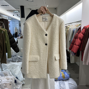 羊毛呢子大衣女2023冬季韩版宽松v领时尚，加厚流行毛呢外套潮