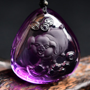 天然紫水晶生肖猪吊坠属猪的项链发财猪男女士礼物情侣款水晶饰品
