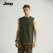 jeep吉普男士背心无袖t恤男装夏季宽松纯棉坎袖坎肩男款运动男夏