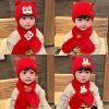 新年红色婴儿毛线帽子围巾一体套装秋冬季男童女宝宝针织过年抓周