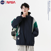 NASA男士秋季外套美式机能风夹克宽松休闲连帽防风防水情侣冲锋衣