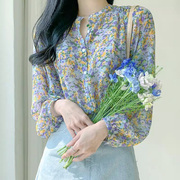 春季女装韩版批发时尚气质，甜美宽松衬衣清新长袖雪纺碎花衬衫