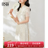 OSA欧莎米白色新中式蕾丝旗袍连衣裙女士2024年夏装短袖裙子