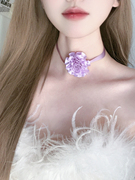 原创仙气紫色花朵项链短款甜酷辣妹风choker小众法式脖颈链项圈女