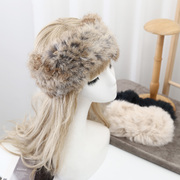 帽子女毛绒发带空顶弹力，真兔毛皮草帽子，围巾围脖头巾冬季保暖宽帽