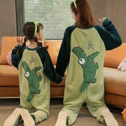 如厕鳄鱼母女珊瑚绒连体睡衣，秋冬季亲子，法兰绒睡袋卡通女童家居服