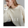 ELLE米白色设计感宽松显瘦圆领毛衣女2023冬装套头毛针织衫
