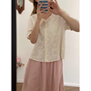 zzlady2023夏季圆领，精美刺绣上衣，韩系系带衬衫甜美减龄女