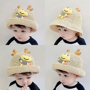 宝宝帽子夏季薄款男童草帽婴儿，防晒帽儿童遮阳帽女童渔夫帽凉帽潮