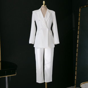 白色西装套装女2024春秋，欧美时尚修身西服，外套气质ol职业通勤