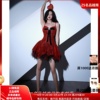 ZS名品越南设计师Lassy 24吊带蕾丝网纱蓬蓬性感红色连衣裙