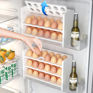 鸡蛋收纳盒冰箱用窄侧门，侧面多层置物架厨房台面，放双层的保鲜盒子