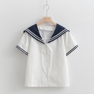 2023宽松蓝白色日系海军，领衬衣jk制服，夏季学院风水手服短袖衬衫女