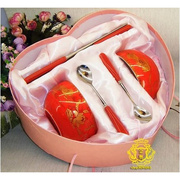 结婚礼物实用创意碗筷套装红瓷陶瓷骨瓷大红礼盒喜字龙凤高档