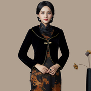 中国风旗袍外套女短款改良外搭复古风外披金丝绒开衫披肩大码长袖