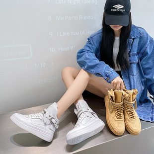 马丁鞋女2022真皮厚底百搭英伦短靴时尚欧美复古机车骑士大黄靴子