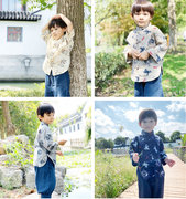男童中国风纯棉汉服套装宝宝民国风童装儿童盘扣上衣加七分裤