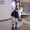 女童春秋学院风套装韩版儿童，中大童时髦洋气长袖衬衫背带裙两件套