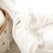 北欧风幅宽2.5米安抚兔子全棉，婴儿纯棉布料四件套，床品双层纱面料