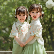 萌乎原创女童旗袍2024春款儿童，新中式童装唐装，小女孩汉服裤子套装
