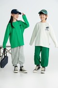 日系小众绿色儿童长袖T恤保护森林纯棉透气中大童纯色上衣打底衫