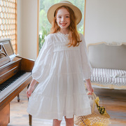 女童连衣裙秋季洋气蕾丝，公主裙中大童韩系，童装长袖白色长裙女孩