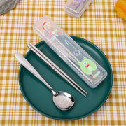 卡通大头勺餐具不锈钢勺木筷两件套儿童学生午餐可爱便携餐具