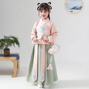 汉服女童秋季古装中国风，超仙长袖袄裙12岁女孩童装儿童唐装连衣裙