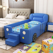儿童汽车床男孩单人床1.2米卡通，蓝色跑车床带护栏实木拼接加宽床
