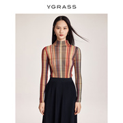 VGRASS时髦高领长袖气质衬衫上衣女春修身皮肤衣VSX3O11990