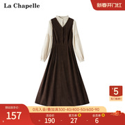 拉夏贝尔/La Chapelle秋季灯芯绒假两件复古文艺减龄连衣裙子长裙